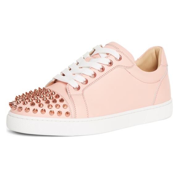 Christian Louboutin Vieira Spikes Pink Jupon Leather Flat Low Top Sneakers 34 - Picture 1 of 12